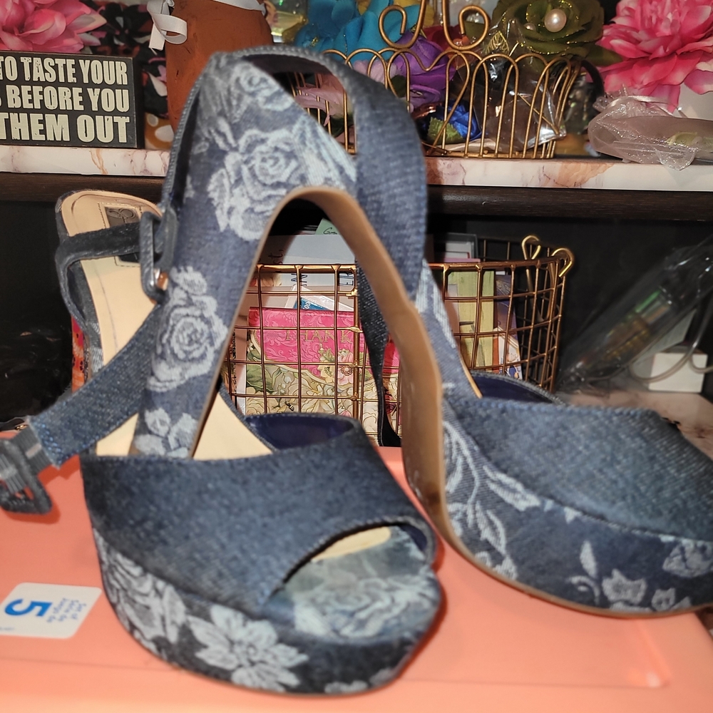 Jessica Simpson Floral Denim Platform Heels